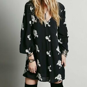 Free People Austin Emma Floral Embroidered Mini Swing Dress Black Back Cut Out S